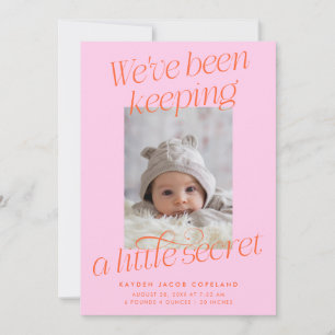 Faire-part Une petite photo orange rose moderne de naissance 