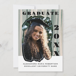 Faire-part Une photo sauge vert rayures beige graduation