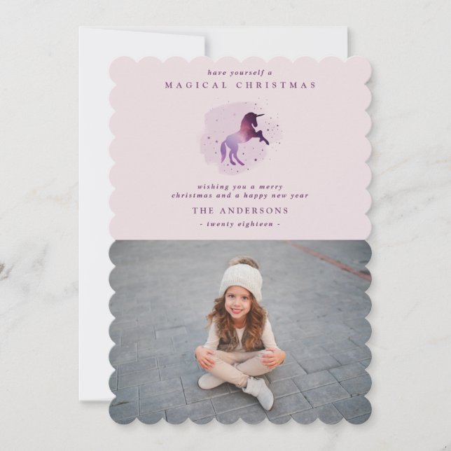 Faire-part unicorne mignonne mauve magique (Devant)