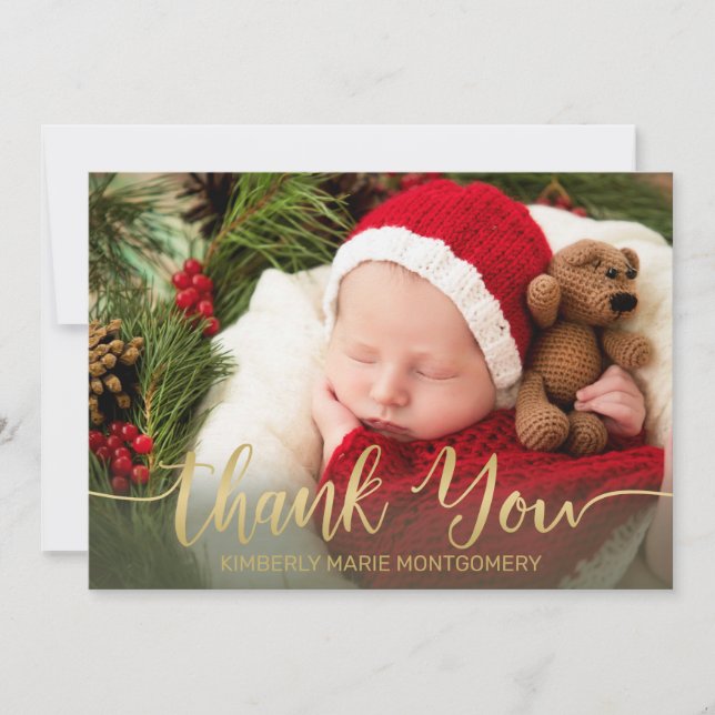 Faire-part Vacances bébé naissance or Script Typographie roug (Devant)