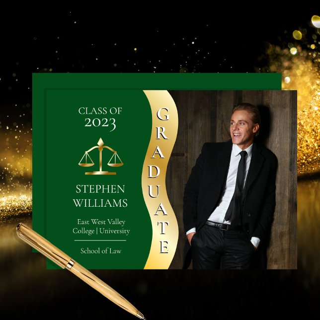 Faire-part Vert Dk | Diplômé d'or Wave Law Justice Grad (Créateur téléchargé)