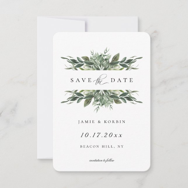 Faire-part Vert Moderne Sauvez La Date (Devant)