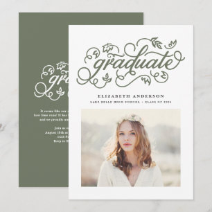 Faire-part Vert Taupe Calligraphie Rustique Photo Remise des
