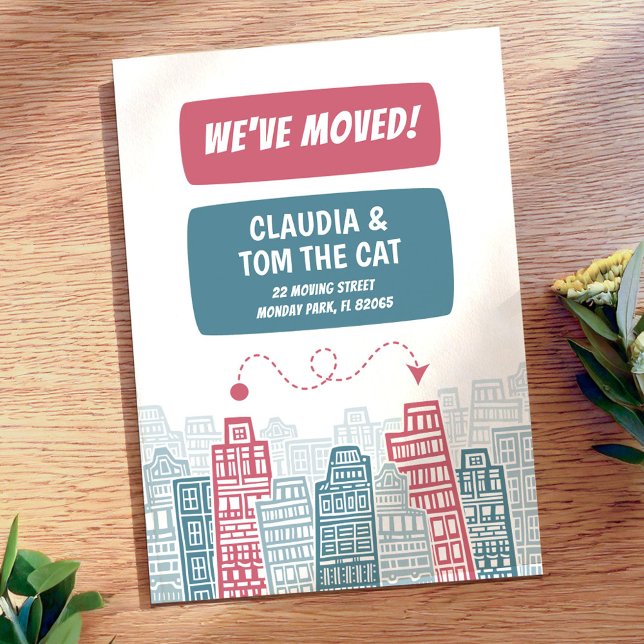 Faire-part Ville de dessin animé rose et turquoise (Créateur téléchargé)