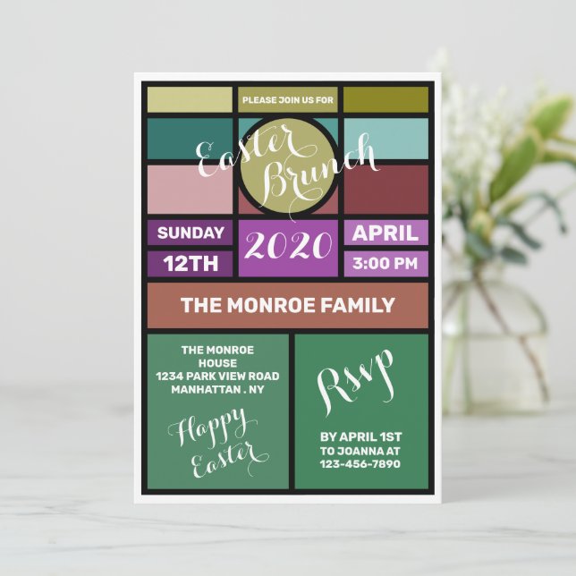 Faire-part Vitrail, Brunch de Pâques (Debout devant)