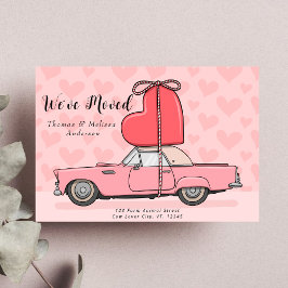 Faire-part Voiture Ancienne avec Cœur Rose Nous Avons Déménag