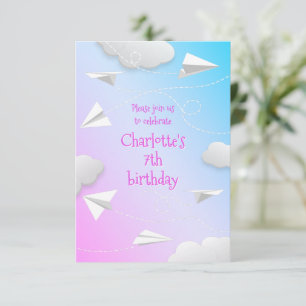 Faire-part vol papier avions filles rose bleu