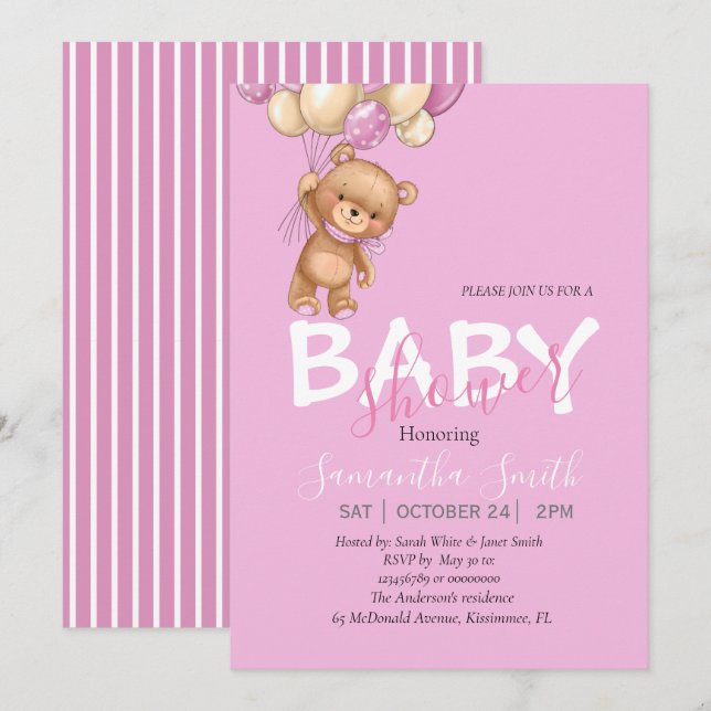 Faire-part Vous êtes invité à un Baby shower d'ours Boho ! (Devant / Derrière)
