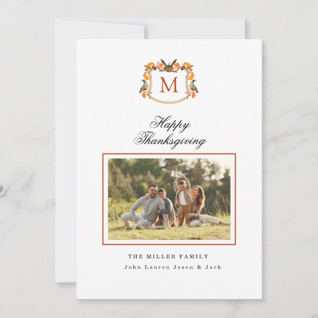 Faire-part Watercolor Crest Photo Thankesgiving (Devant)