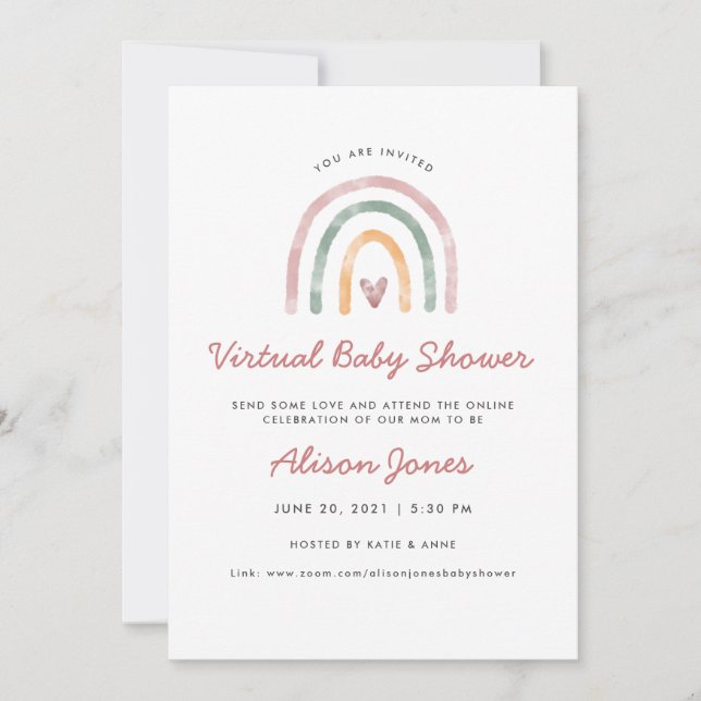 Faire-part Watercolor Rainbow Virtual Baby shower (Devant)