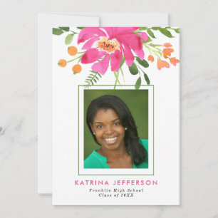 Faire-part Watercolor Tropics Photo Graduation