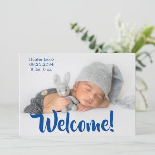 Faire-part Welcome Blue Photo Script Personnaliser la naissan