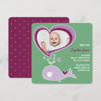 Whimsical Love Purple Whale Baby Girl Photo Birth