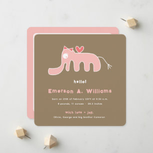 Faire-part Whimsical rose Elephant Love Baby Girl Photo Naiss