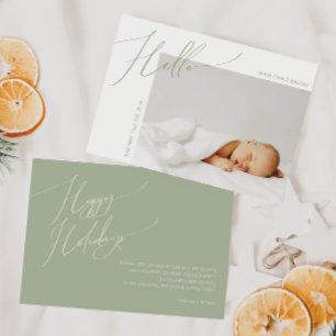 Faire-part Whimsical Sage Green Merci Joyeux vacances bébé