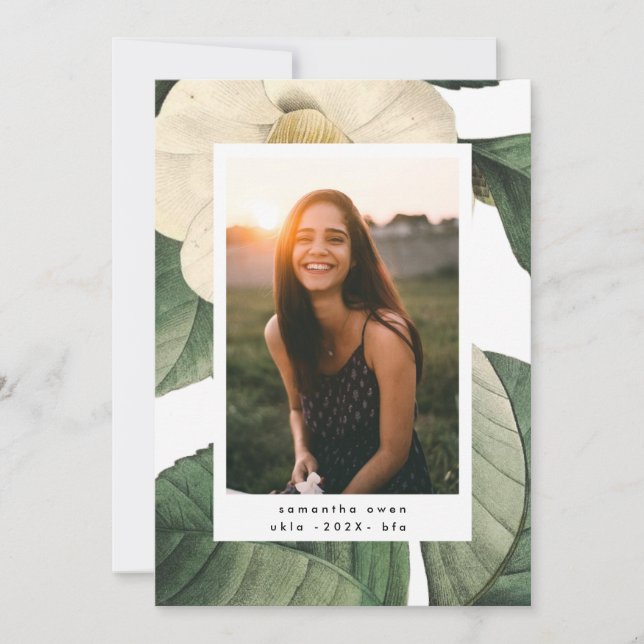 Faire-part White Antique Flower Photo University Grad (Devant)