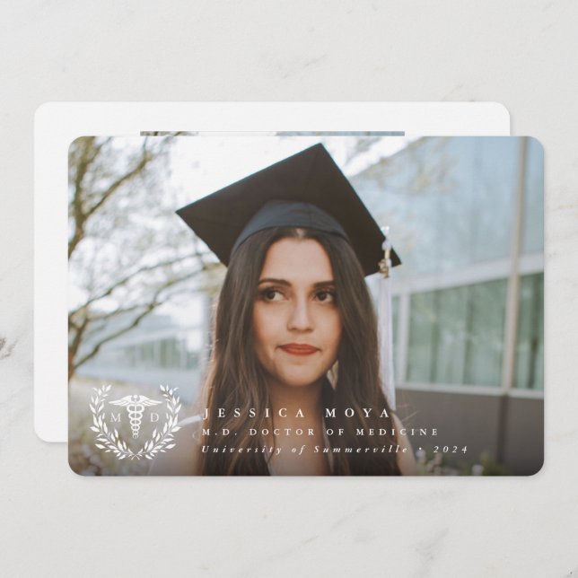 Faire-part White Caduceus MD Docteur en médecine (Devant / Derrière)