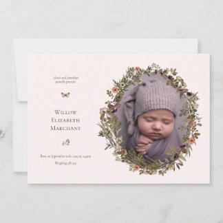 Faire-part Wild Flower Frame New Baby Birth Announcement