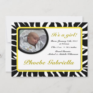 Faire-part Zebra Print Yellow Birth Annonces