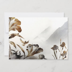 Faire-part Zen Montagnes Brumeuses Oiseaux Minimaliste Nature