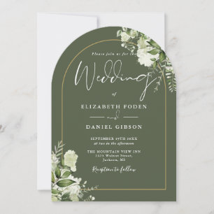 Fairepart de mariage à monogramme avec arche en or