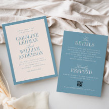 Fairepart de mariage élégant classique bleu clair 