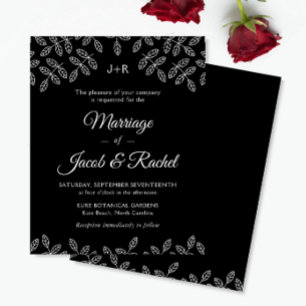 Fairepart de Mariage Noir aux Feuilles de Jardin É