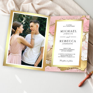Fairepart de mariage photo en marbre Agate Rose Go