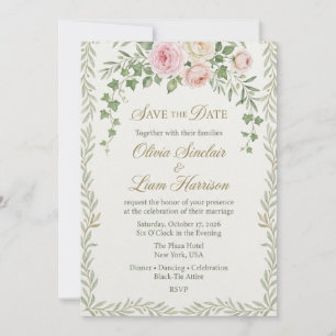 Fairepart Élégant de Rose Rougeâtre et de Guirland