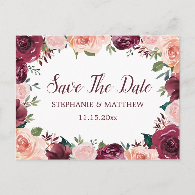 Faireparts de Date Rose Bourguignon Rose Clair Bor (Devant)