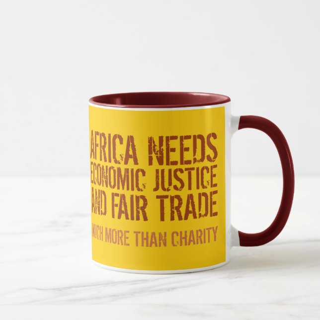 Fairer Handelsmotto für die Tasse von Aktivisten (Rechts)