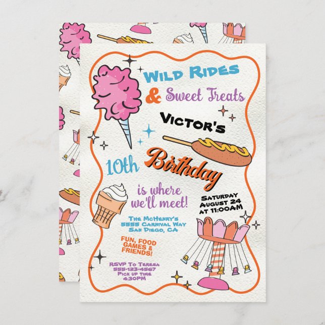 Fairer Karneval Vergnügungspark Circus Geburtstag Einladung (Vorne/Hinten)