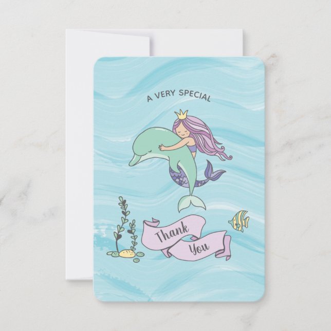 Faires Skin Lila Meerjungfrau mit Dolphin Dankeskarte (Vorderseite)