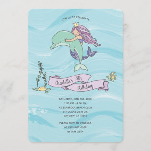 Faires Skin Lila Meerjungfrau mit Dolphin Geburtst Einladung
