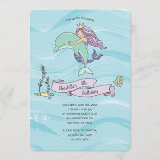 Faires Skin Lila Meerjungfrau mit Dolphin Geburtst Einladung
