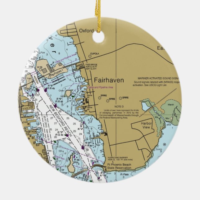 Fairhaven MA Nautical Chart Keramik Ornament (Hinten)