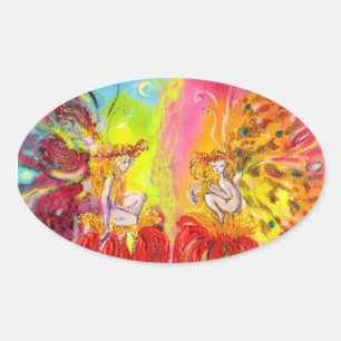 FAIRIEN DAWN, farbenfrohe Fantasie Ovaler Aufkleber