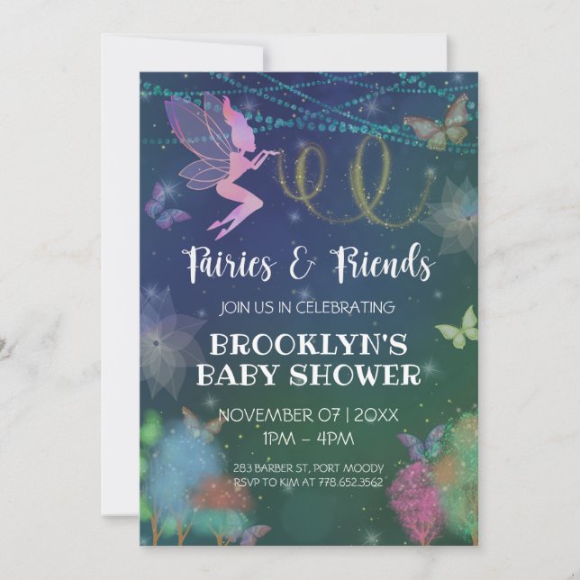Fairies and Friends Butterfly Glitzer Babydusche Einladung (Vorderseite)