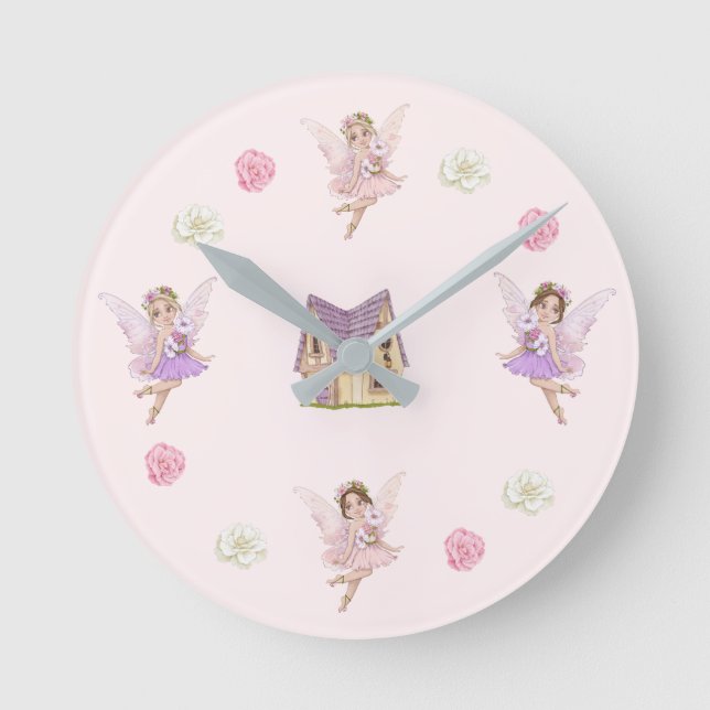 Fairies & Blume Baby Girl Kinderzimmer Runde Wanduhr (Vorderseite)