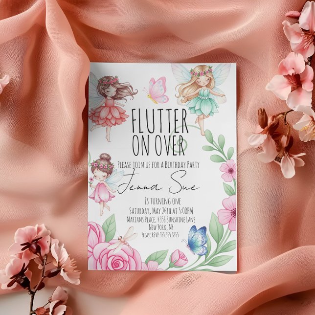 Fairies Butterflies First Birthday Invitation (Créateur téléchargé)