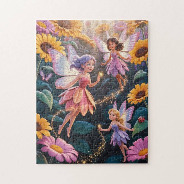 Fairies in a flower garden puzzle (Vertical)