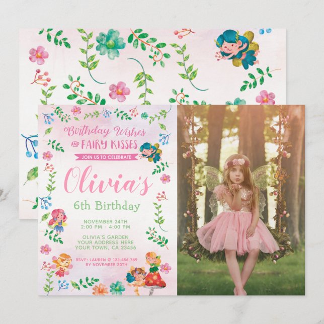 Fairies, magischer Geburtstag Einladung mit Foto (Vorne/Hinten)