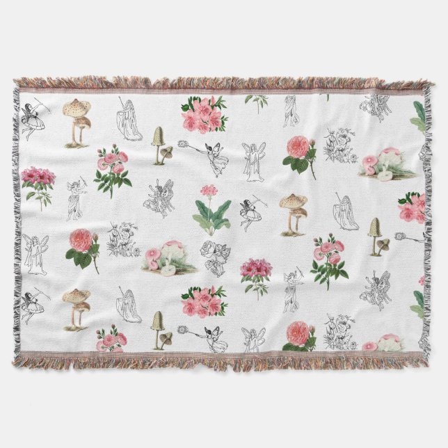 Fairies Pink Floral & Mushroom Faible Muster Decke (Vorderseite)