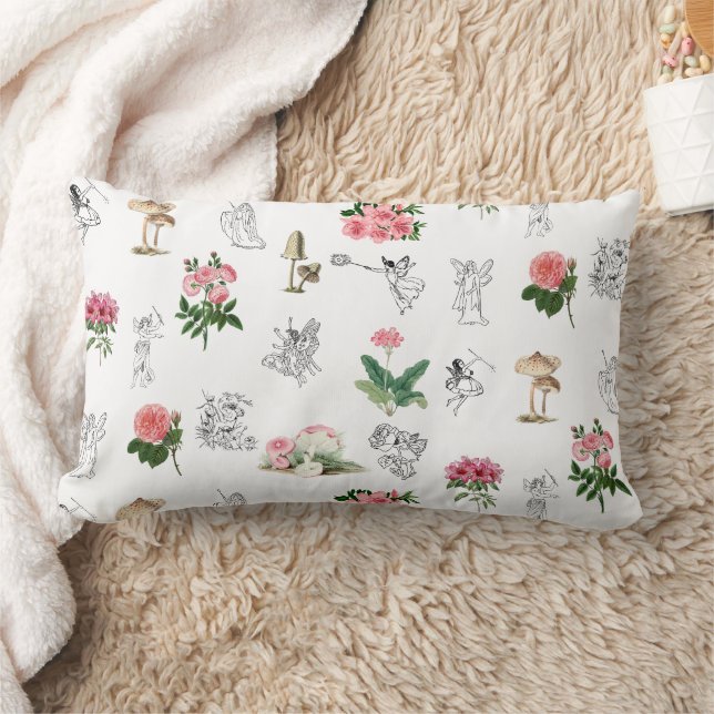 Fairies Pink Floral & Mushroom Faible Muster Lendenkissen (Decke)