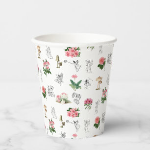 Fairies Pink Floral & Mushroom Faible Muster Pappbecher