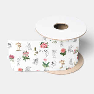 Fairies Pink Floral & Mushroom Faible Muster Satinband