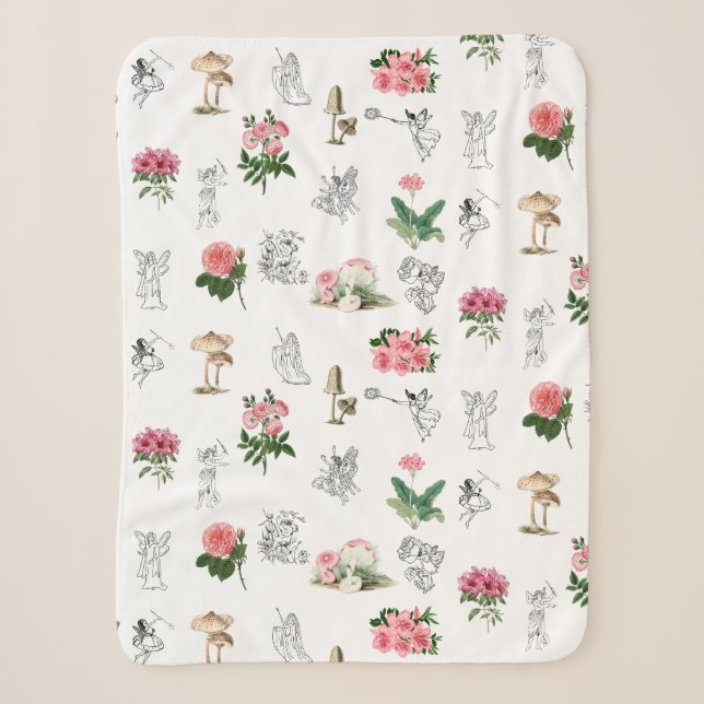 Fairies Pink Floral & Mushroom Faible Muster Sherpadecke (Vorderseite)