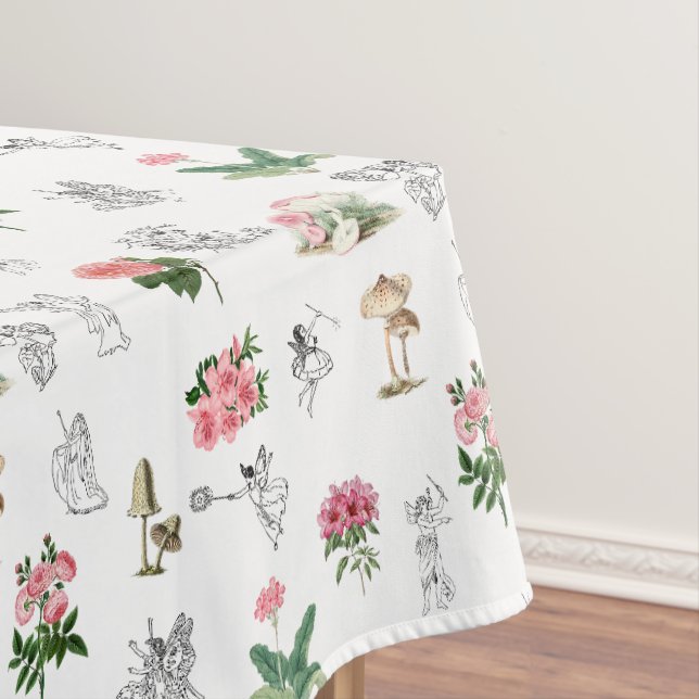 Fairies Pink Floral & Mushroom Faible Muster Tischdecke (Beispiel)