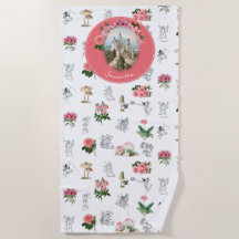 Fairies Pink Floral Mushroom Fairy Castle Monogram