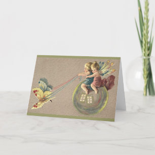 Fairies reiten in einer Blase Karte